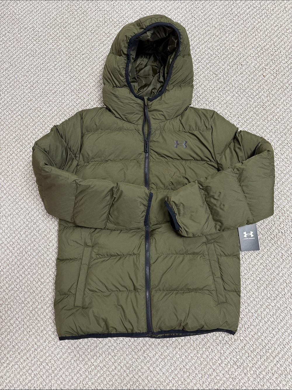 Under Armour Olive Green Hooded Kids Puffer Coat